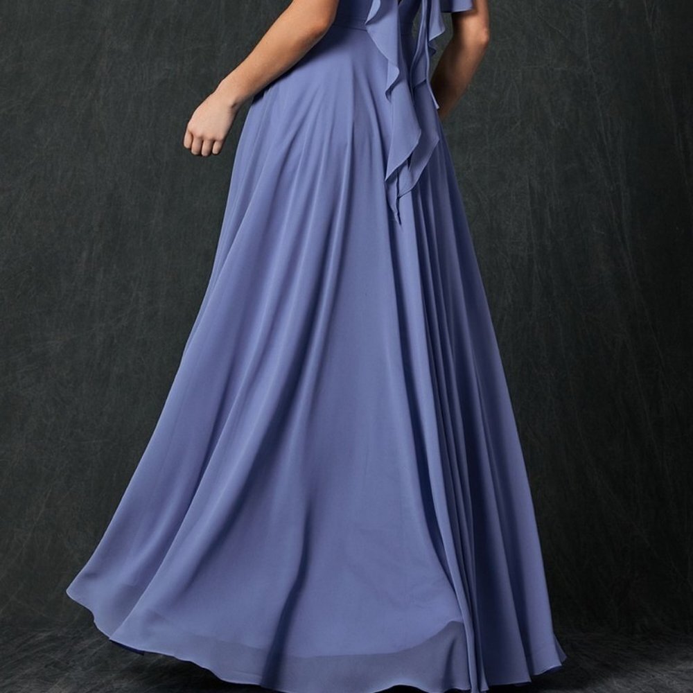 SLATE BLUE V-Neck SHORT Sleeve CHIFFON PARTY FORMAL Evening LONG DRESS JT261 - Picture 4 of 8